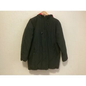 Gap Down Filled Hooded Parka Jacket Mens M Black Red Quilted Lining Vintage 00s